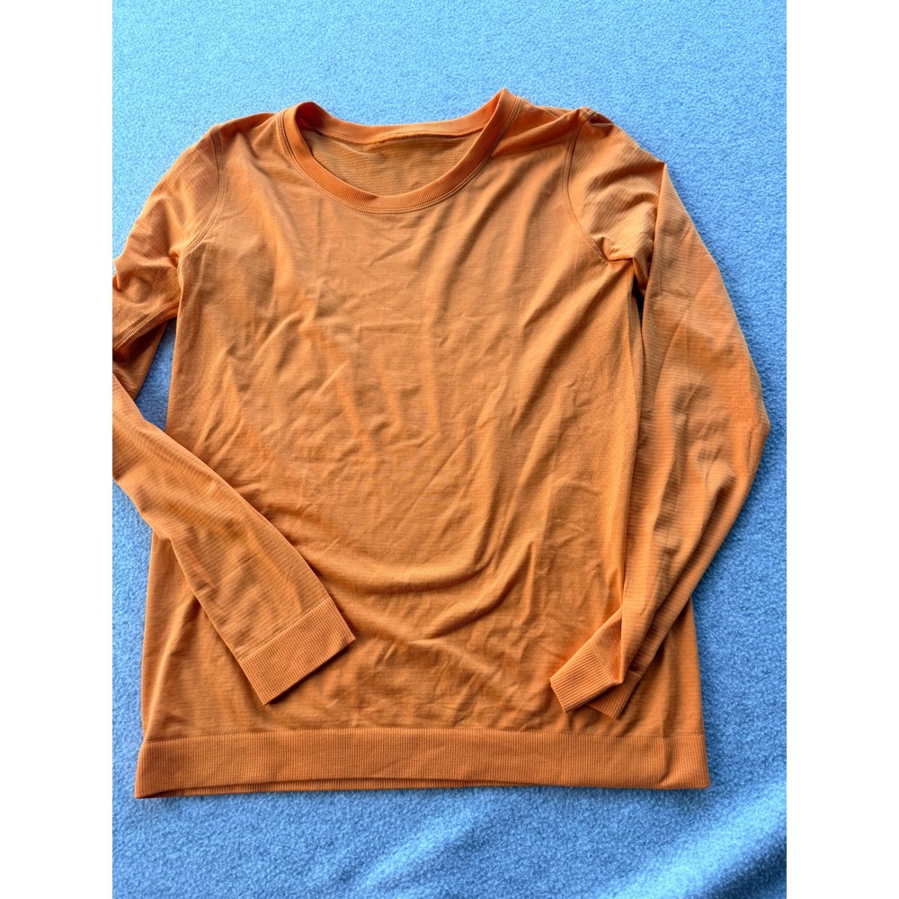 Lululemon Swiftly Tech Long Sleeve 2.0 Shirt Orange Crew Neck Athletic Top Sz 8